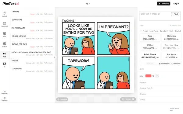 Seamless Text Modification Example